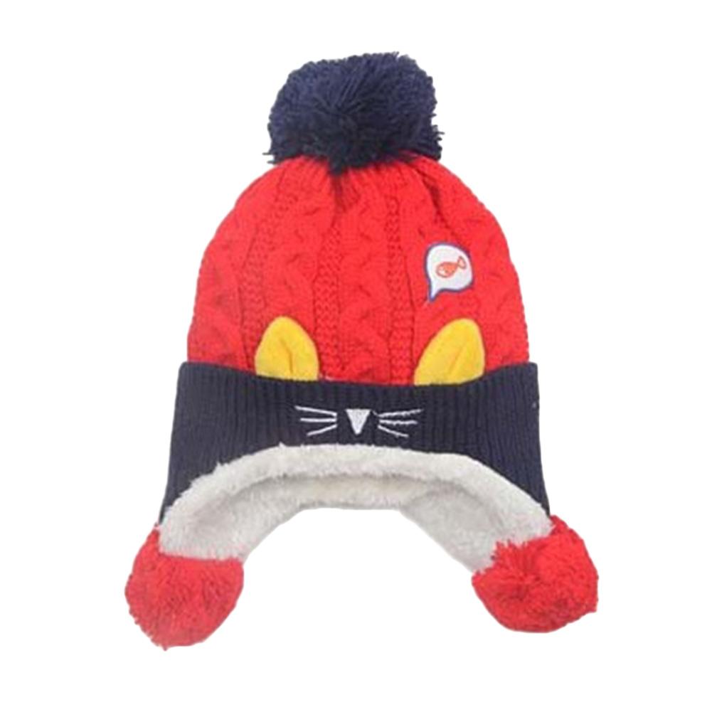 

Boy Girl Kids Children Winter Hat Cut Cat Ear Fish Knit Hat Red Cap Wai 46-50cm#1