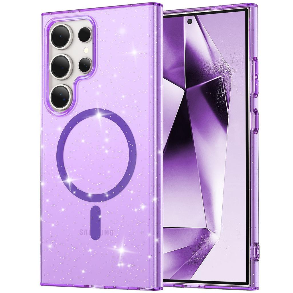 Suitable for Samsung S25ultra Antibacterial Mobile Phone Case S24uN52 Magnetic S23FE Starry Sky Flash Powder Transparent Protective Case