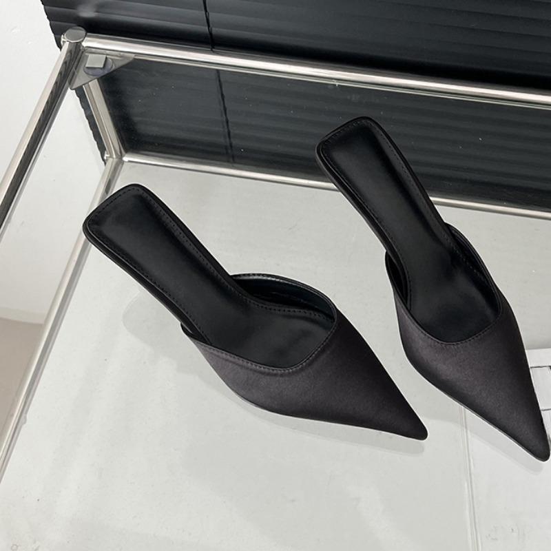 Fashion Women's Fashion Pointy Shallow Mouth Slim Slippers Summer New Baotou Set Foot Anti-slip Wear-resistant High Heels