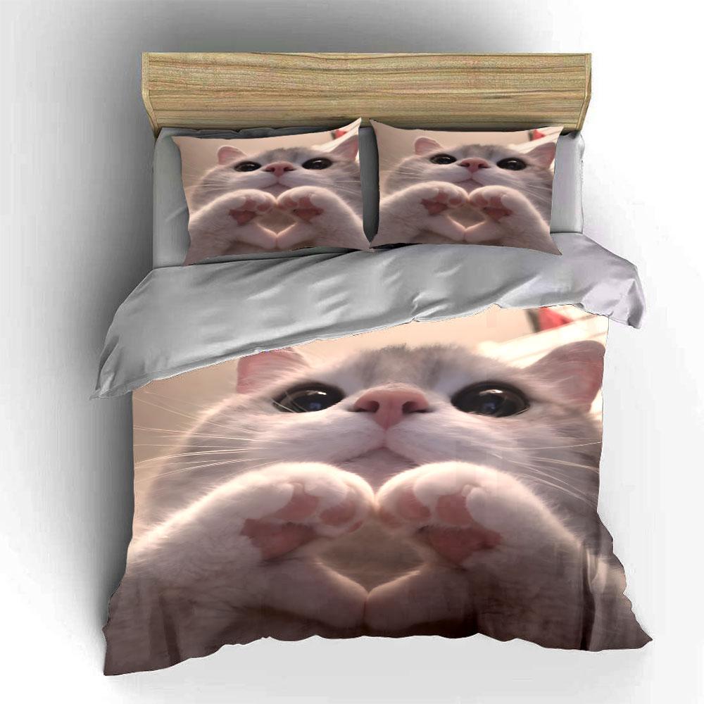 Cat Forming Heart Gesture Printed Duvet Cover Set1 Duvet Cover+2 Pillowcasemulti Size Bedroom Bedding Decor Luxury Gifts