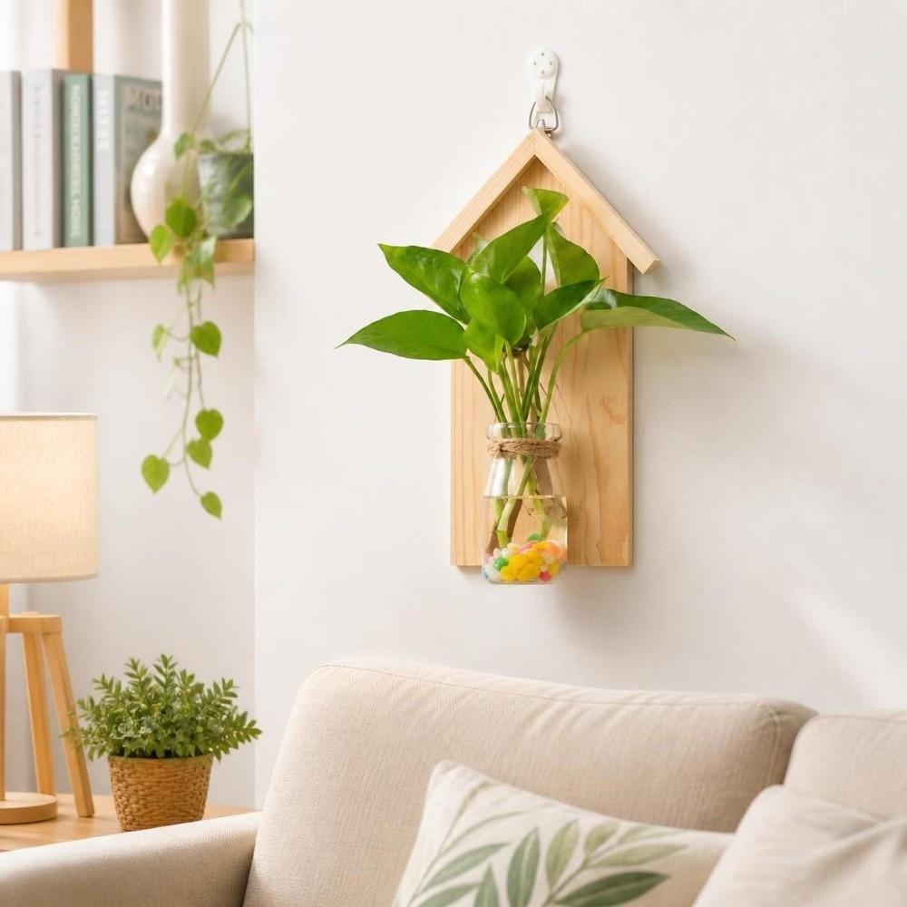 Vase Hydroponic Planter Shelf Wooden Wall Decoration Flower Holder Wall Mounted Planter Home Decor
