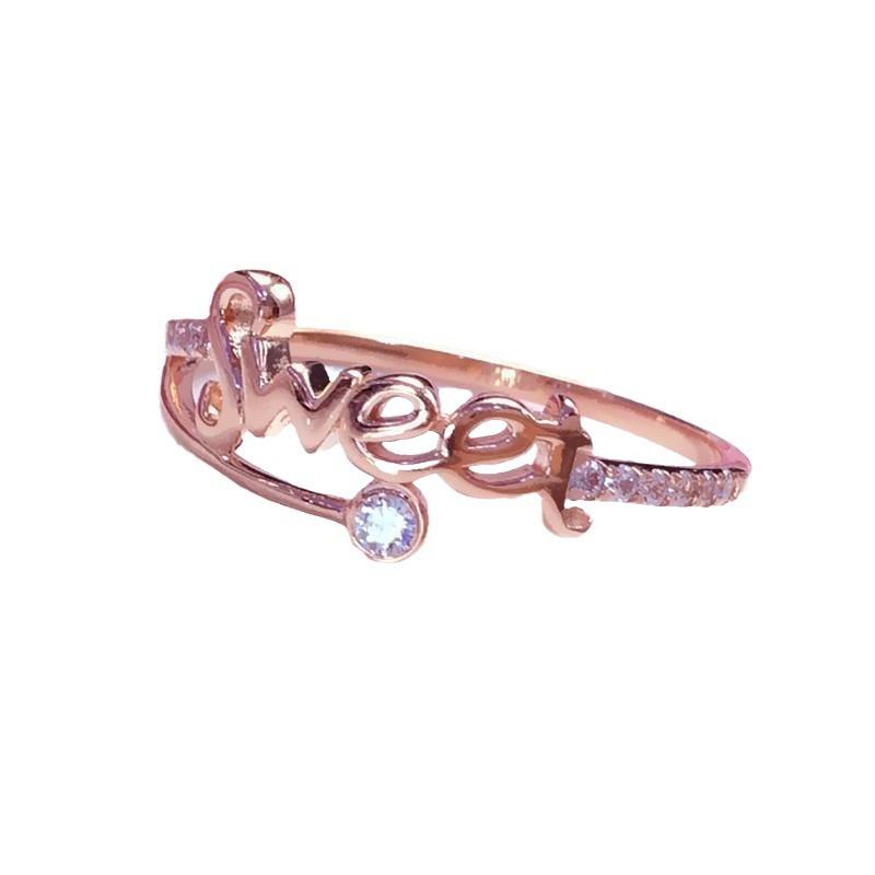 Purple Gold Color Gold Inlaid Zircon Letter Ring Simple Temperament Rose Gold Plated Live Ring Jewelry Women