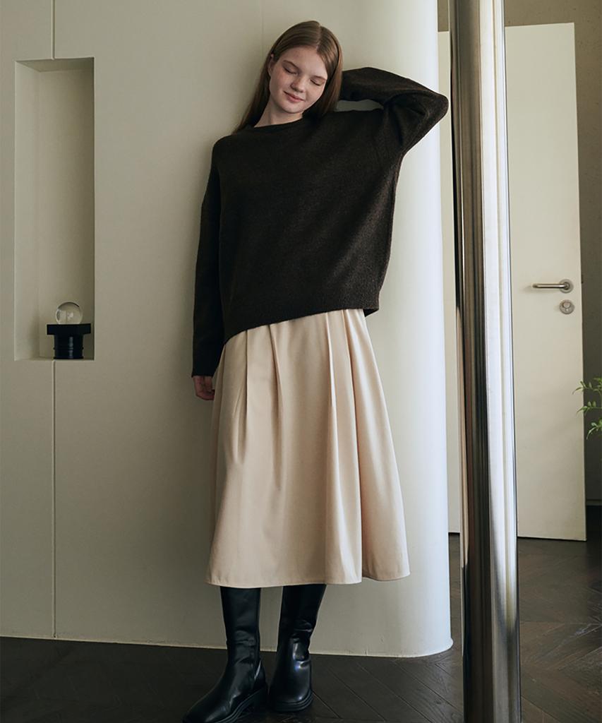 Roeil Mild Corduroy Pintuck Skirt - Cream
