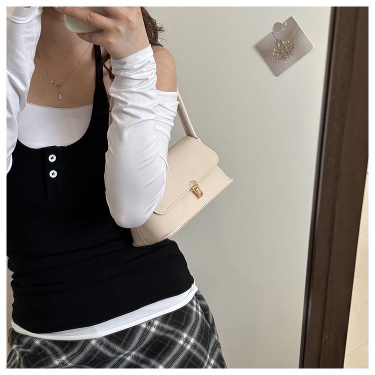 2024 Summer Women's Retro French Texture Shiny Shoulder Bag