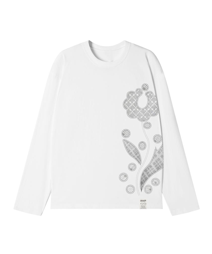 GRAVER [Unisex] Lace Flower Long Sleeve T-Shirt_3 Colors