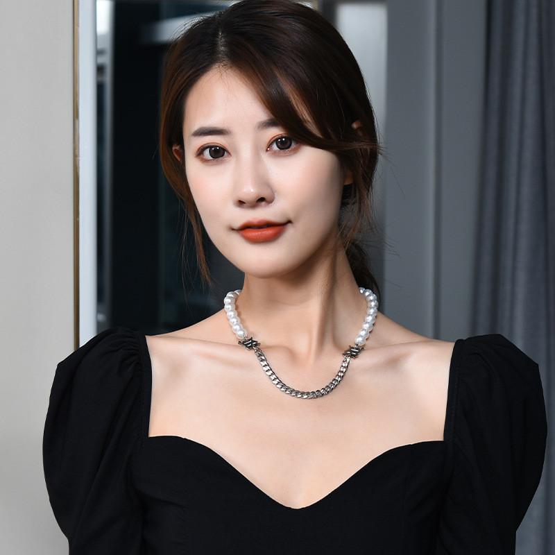 Stunning Titanium Steel Pearl Letter Necklace For Women Perfect For Hip Hop Style Fashion
