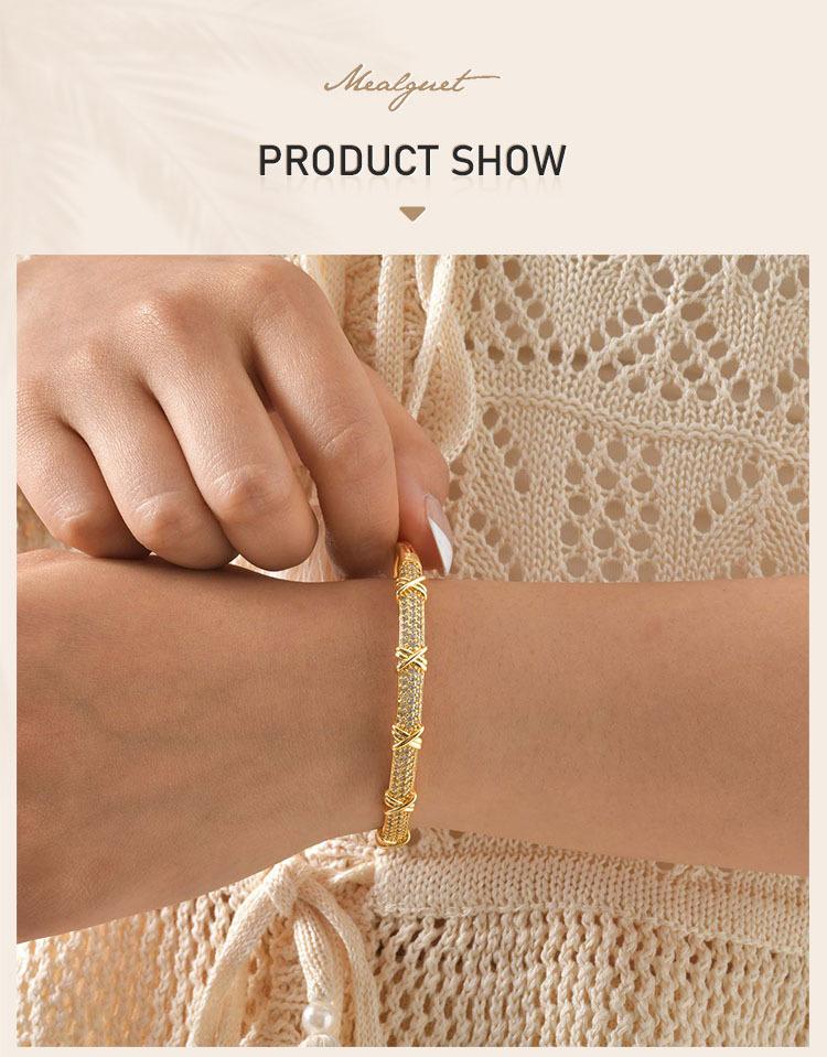 Luxury Zirconia Bangle, Gold Plated CZ Statement Wrist Bracelets for Women, Valentine's Day Wedding Birthday