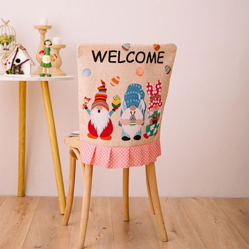 Easter Theme Chair Cover, Indoor Decorative Gnomes Cute Rabbit Pattern Chair Cover, Cute Cartoon Style Home Decorations
