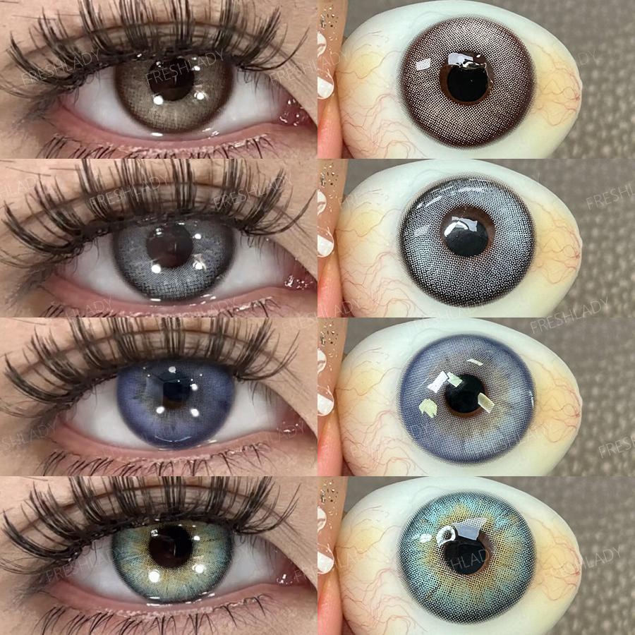 FreshLady 1 Çift 2 Adet 14.20mm Yıllık Renkli Kontakt Lens, Günlük Kullanım ve Göz Makyajı İçin Yumuşak Rahat, Kahverengi/Mavi/Mor/Yeşil