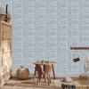 Polynesian Geometric Pattern Wallpaper Light Gray and Blue 50x1000