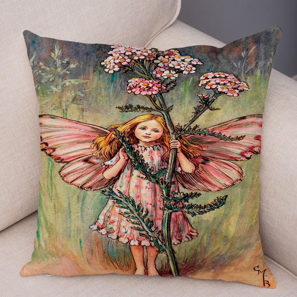 Colorful Fairy Tale World Elves Cushion Cover Decor Cute Cartoon Flower Girl Pillow Case for Sofa Home Polyester Pillowcase