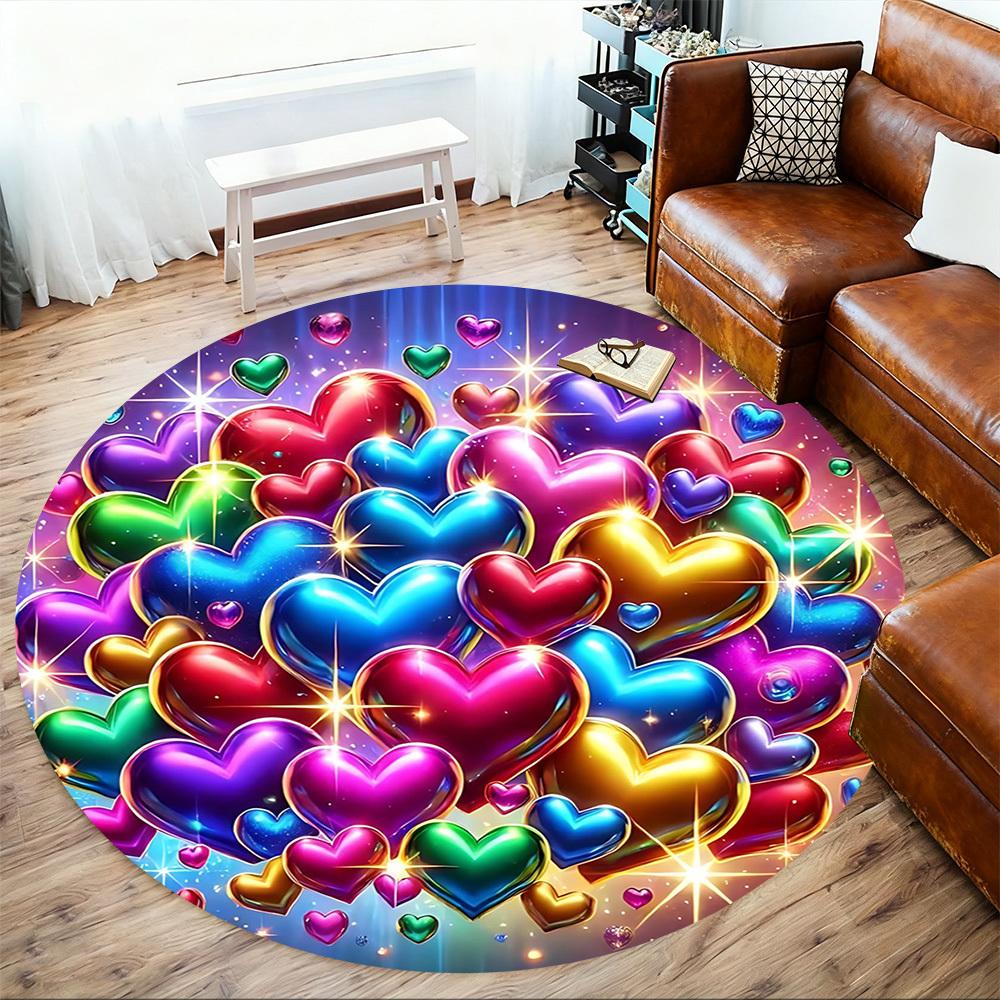 1pc Heart Love Round Chair Mat Office Area Rug - Non-Slip, Floor Mat for Office, Bedroom, and Indoor Decor P127133