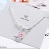 Romantic  Sterling Silver Pink Cherry Blossom Necklaces For Women Zircon Sakura Flower Short Clavicle Chain Choker