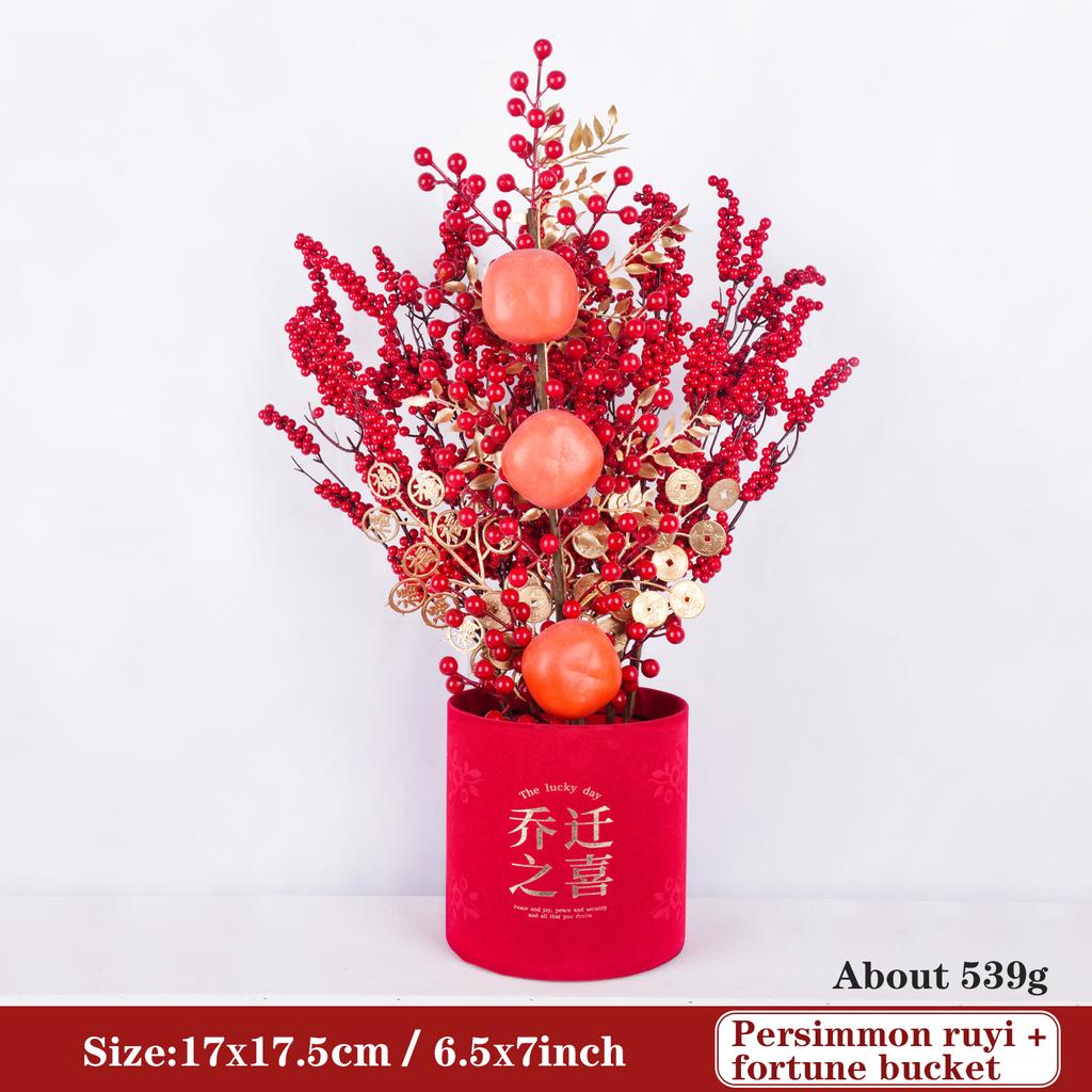 Uflower Lunar New Year Artificial flowers 2026 New Year Artificial Red Fruit Berry Pot Wedding Party Home Room Decorations