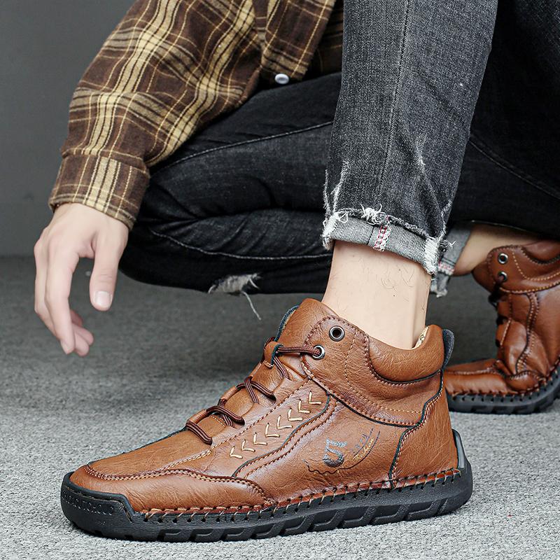 Cizme din piele despicată cu cusătură manuală Pantofi pentru bărbați Cizme confortabile pentru bărbați Pantofi casual Pantofi cu scule de dimensiuni mari