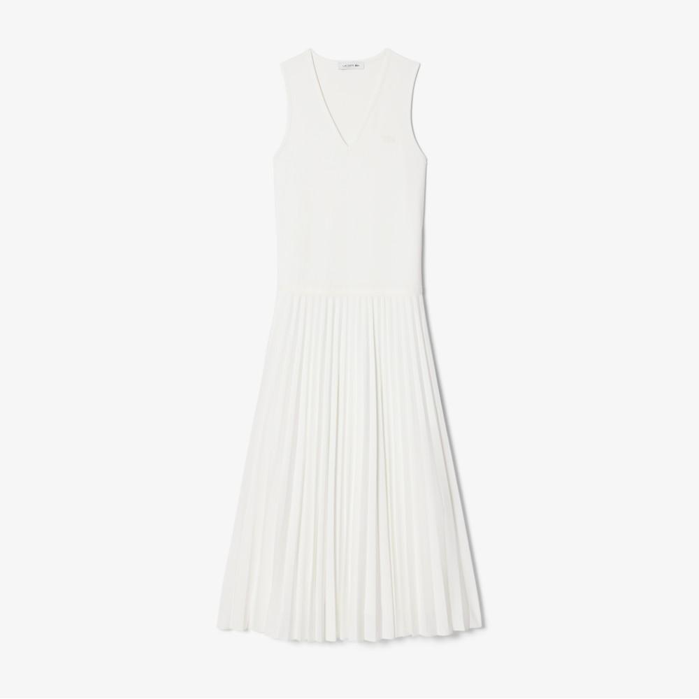 [Lacoste] Women's V-Neck Sleeveless Pleated Dress EF8849-56G70V