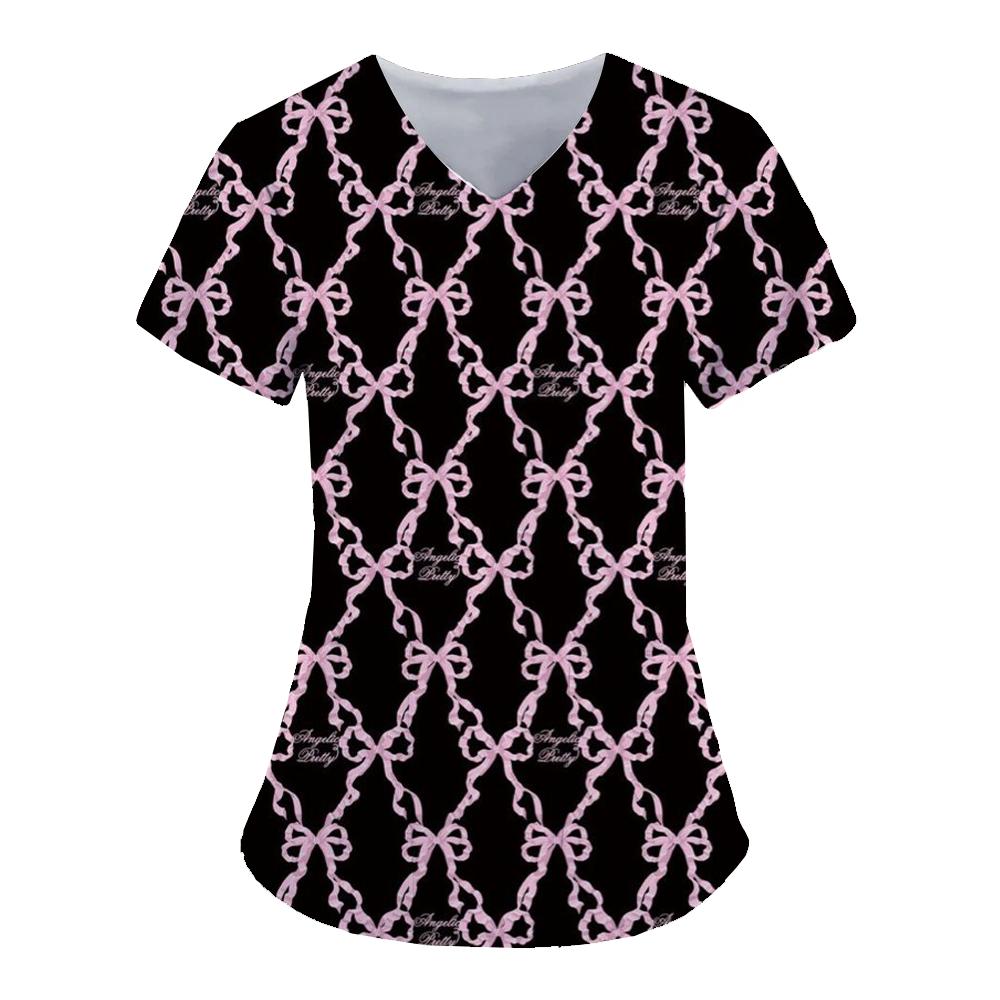 Women's Nurse Uniform Simple Star 3D Print Tops V-neck Pockets Medical Uniform Nursing Surgical Gown Tops Work Clothes