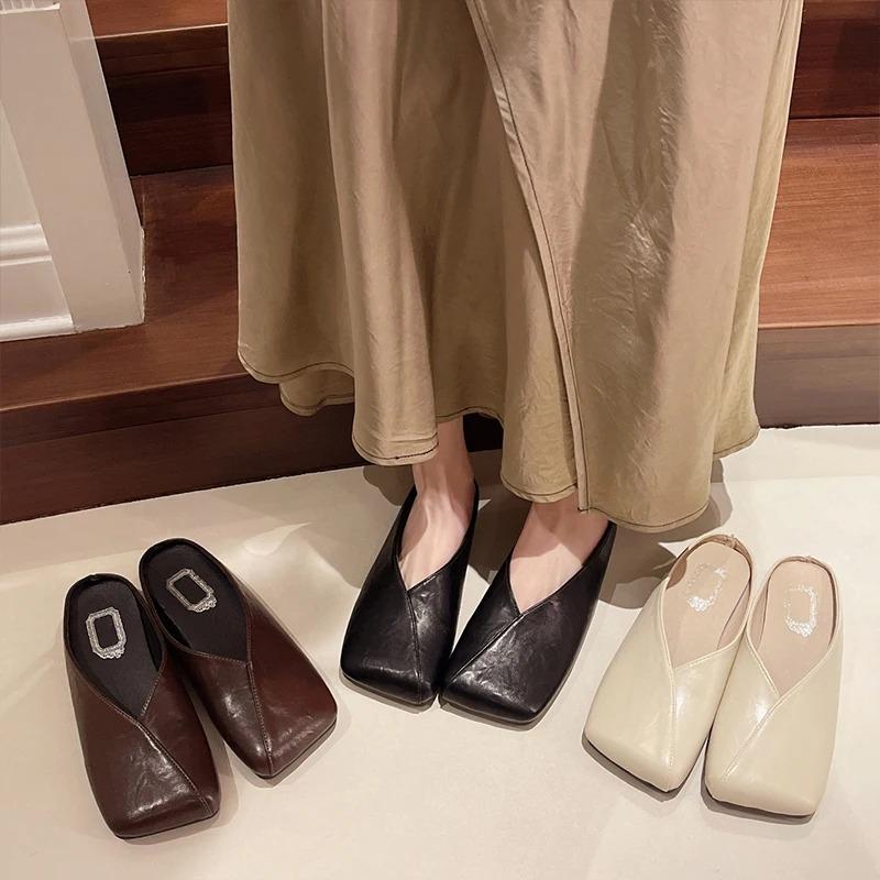 Flat Shoes Female Cover Toe Shallow Woman's Slippers Slides 2025 Soft Shallow Shoes Slippers Flat Slipers Women Cover Toe Slides