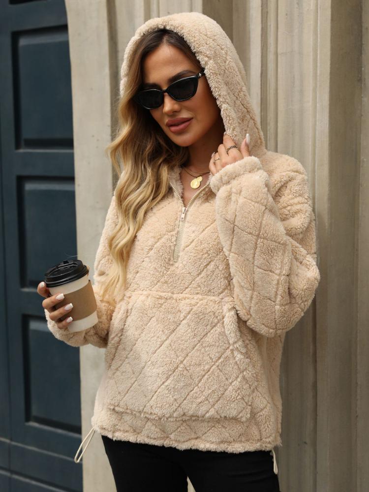 

Осень и Зима Новая Женская Свободная Толстовка-Пуловер с Мягким и Теплым На ощупь, с Капюшоном и Плюшем XL бежевый