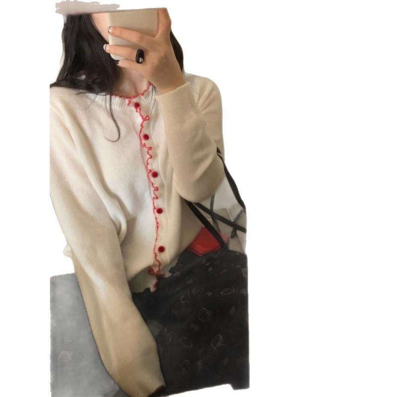 Womens 100% Wool Ruffle Knit Cardigan Petite Early Fall Soft Sweater Puyuan Top