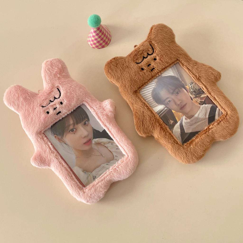 Original Cute Bear and Pink Rabbit Plush Card Holder Set for Korean Ins Polaroid Guka Small Card Display Pendant