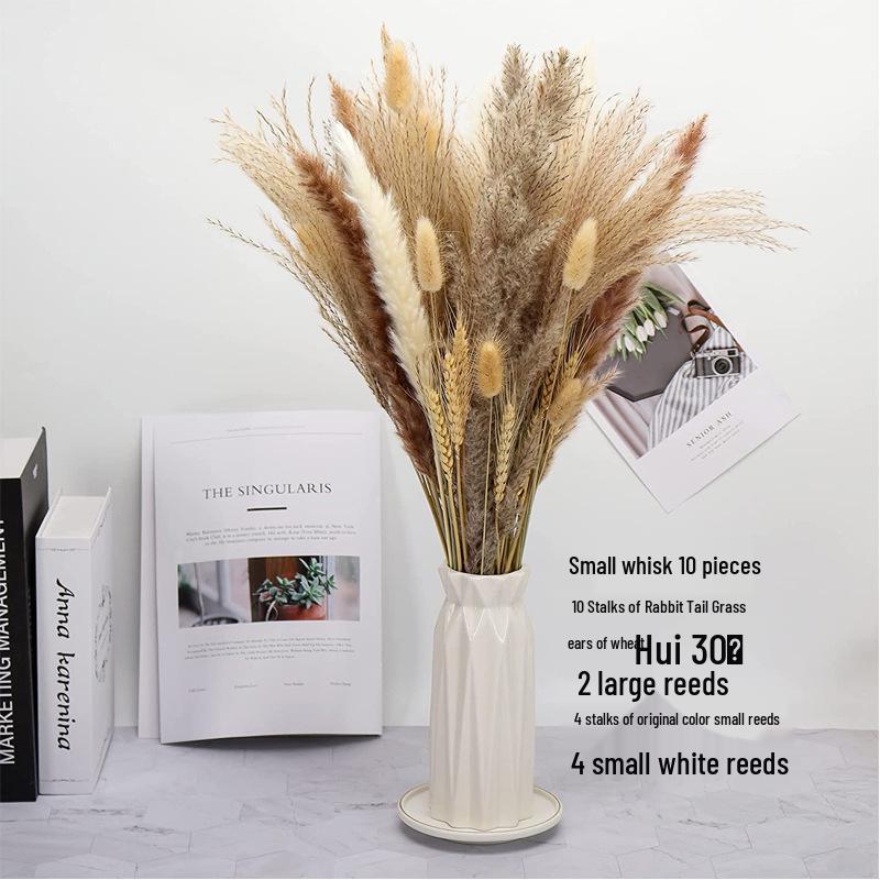Nordic Style Dried Flower Bouquet: Mixed Arrangement with Small Reeds, Bunny Tail Grass, and Duster for Home Decoration.