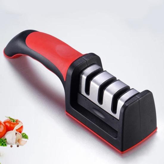 Kitchen Sharpener Speed Grinding Comfortable Grip 3 Stage Slots Non-Slip Safe Efficient  Manual Sharpener for Home