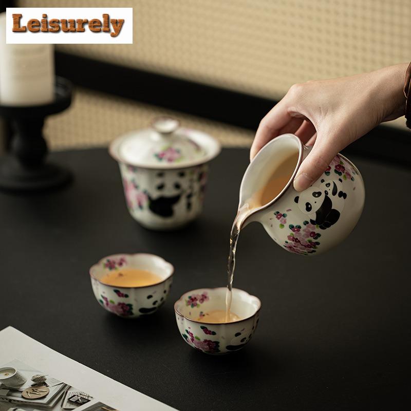 200ml Ceainic Antic din Porțelan de Cuptor Ru cu Panda Drăguț, Separator de Ceai Cha Hai, Cupă de Justiție de Uz Casnic, Pentru Accesorii de Ceai, Cafea
