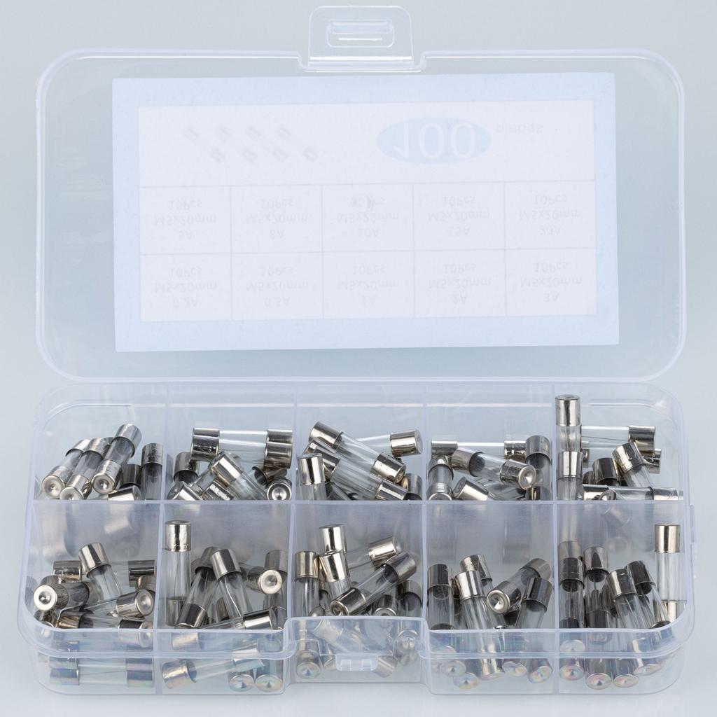 Rosfix WTA Sicherungssatz Glas Schnell 5x20mm – 100 Stück | Bereich 0.2A–20A | Hohe Qualität und Sicherheit