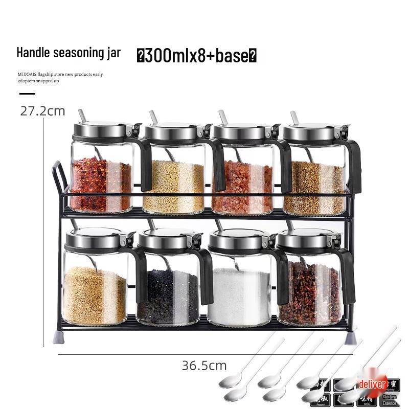Glass Spice Jar Set with Double-Layer Rack