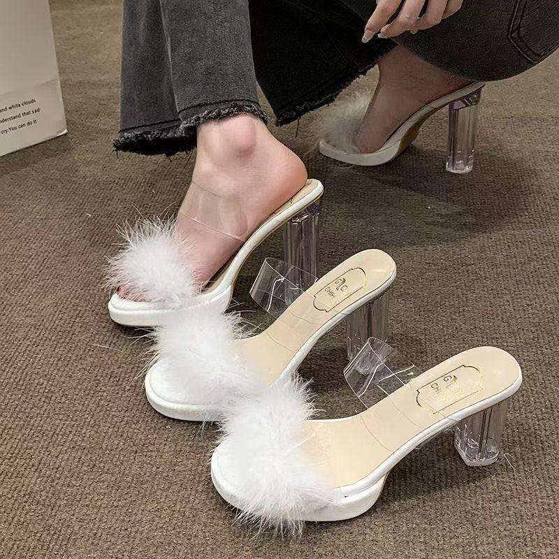 Crystal thick heel temperament waterproof table super high heels 11CM large size with transparent sandals women's summer 2025 explosion