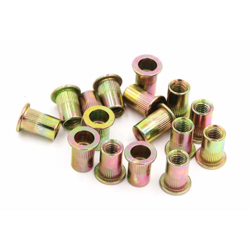 Zinc Plated Carbon Steel Rivet Nuts Flat Head Insert Nuts, 50 Pack, M6