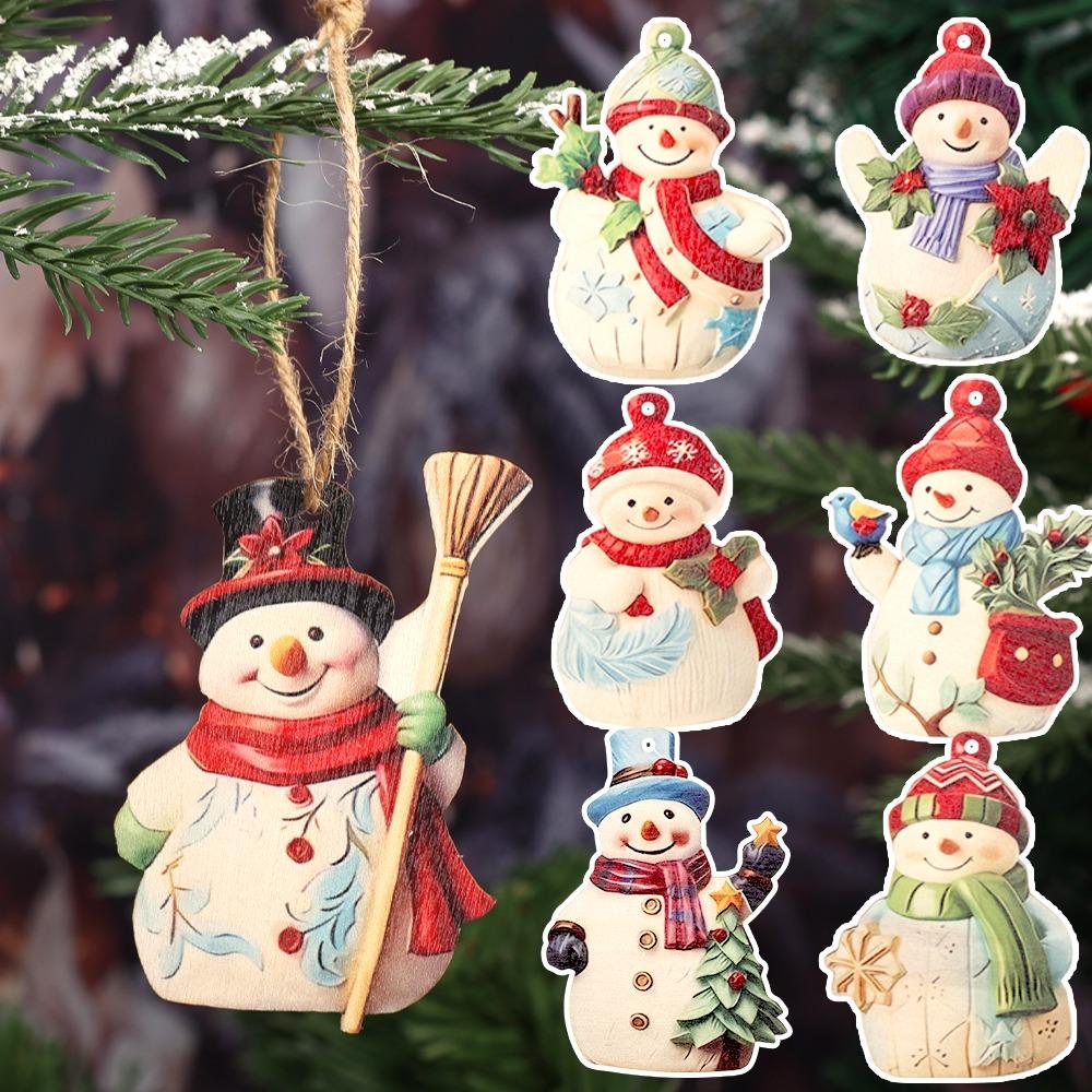 18pcs/set Wooden Cartoon Snowman Pendents with Lanyard Christmas Tree Hanging Ornament Festival Xmas Party Home Decorations