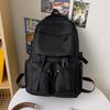 Trendy Cool Pure Black Schoolbag Men's 2024 New College Student Backpack Women's Multi-pocket Large-capacity Casual