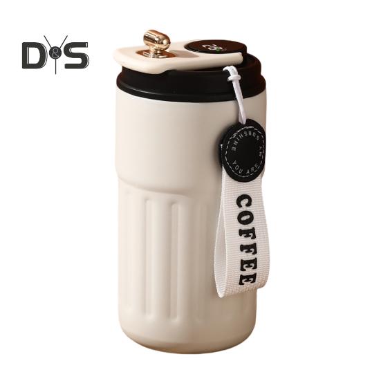 Cana termica de cafea cu afisare a temperaturii 450 ml capac rezistent la scurgeri Cana de cafea reutilizabila din otel inoxidabil Cana cu vid cald si rece pentru iubitorii de cafea