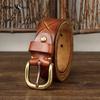 Cintura da Uomo in Pelle con Motivi Dipinti a Mano, Fibbia ad Ardiglione in Vera Pelle, Elegante Cintura Coreana in Pelle di Mucca