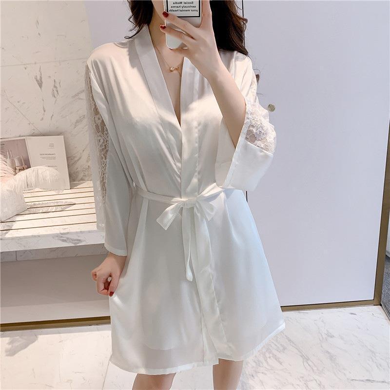 Pajamas Women's Spring and Autumn Sexy Ice Ribbon Chest Pad Pajama Two-piece Set Lace Satin Silk Suspender Pajama Summer Thin