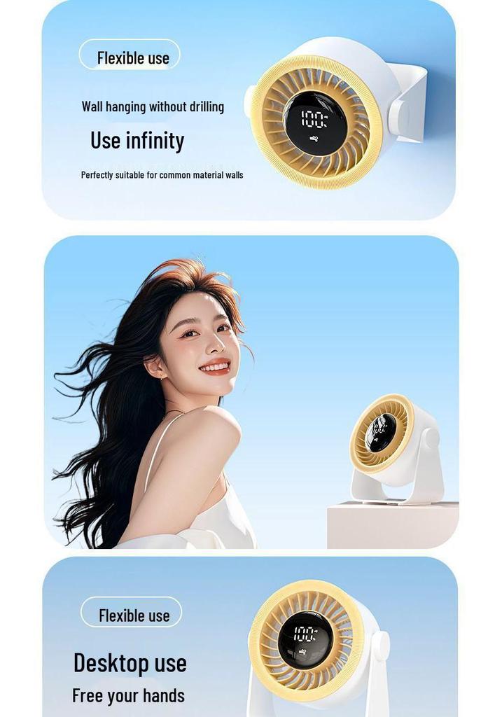 Compact USB Desktop Fan with Digital Display - Silent High-Speed for Office & Home