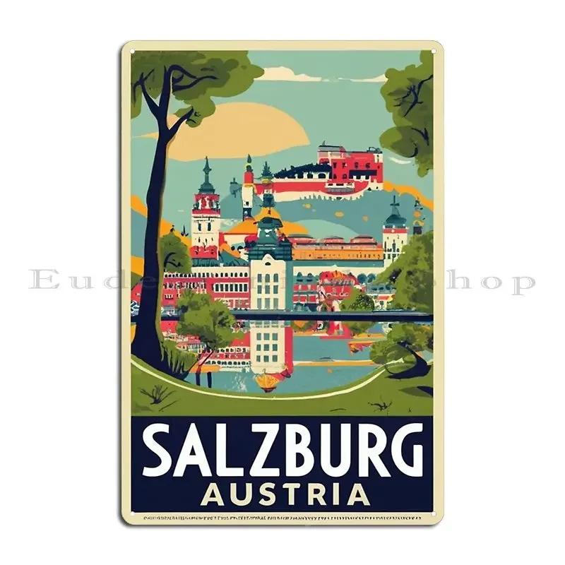 A Vintage Travel Art Of Salzburg Austria Metal Sign Create Printed Club Wall Cave Club Tin Sign Poster 20x30cm(7.8x11.8inch)
