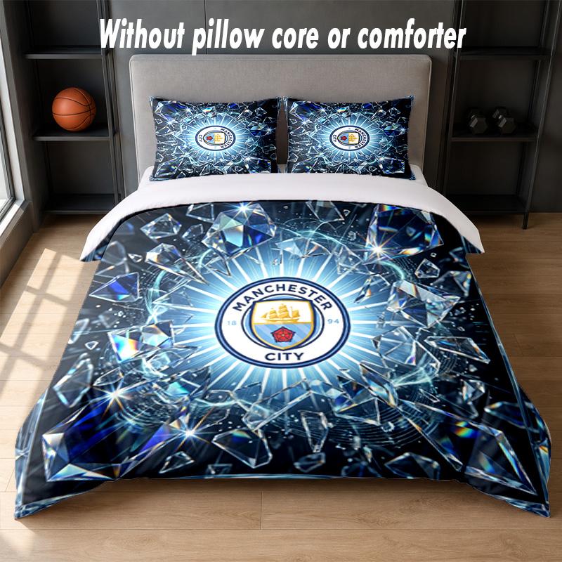 Manchester City Design Bed Bedding Set 1 Duvet Cover + 2 Pillowcases Soft Breathable Household Bed Linens
