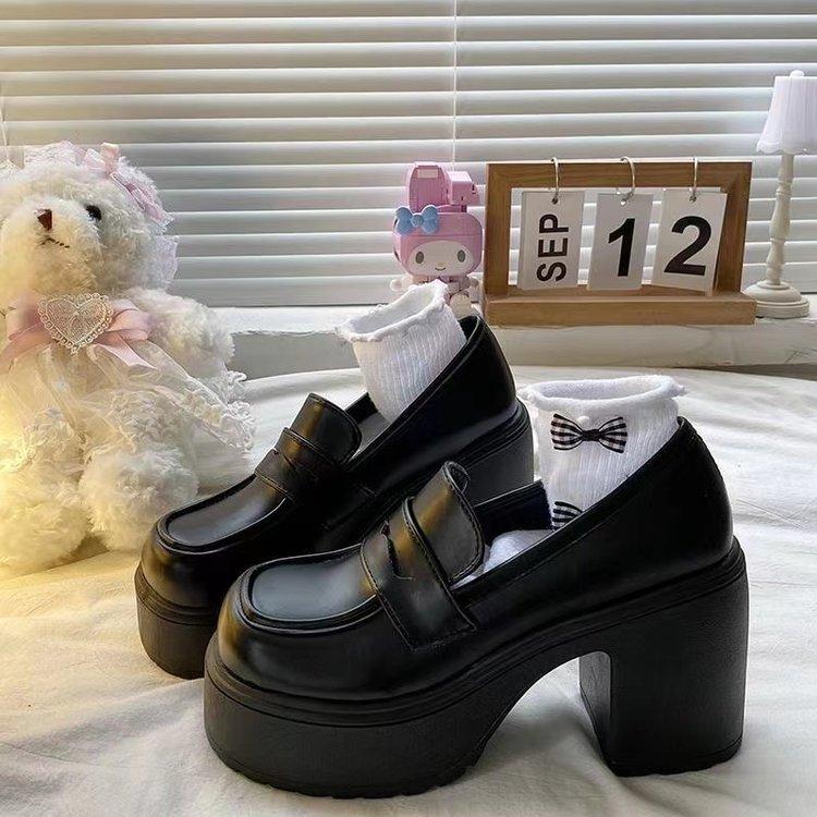 Taizhou Thick-soled Black Fashion Single Shoes College Style Pedal High Heels Autumn New Shoes Women