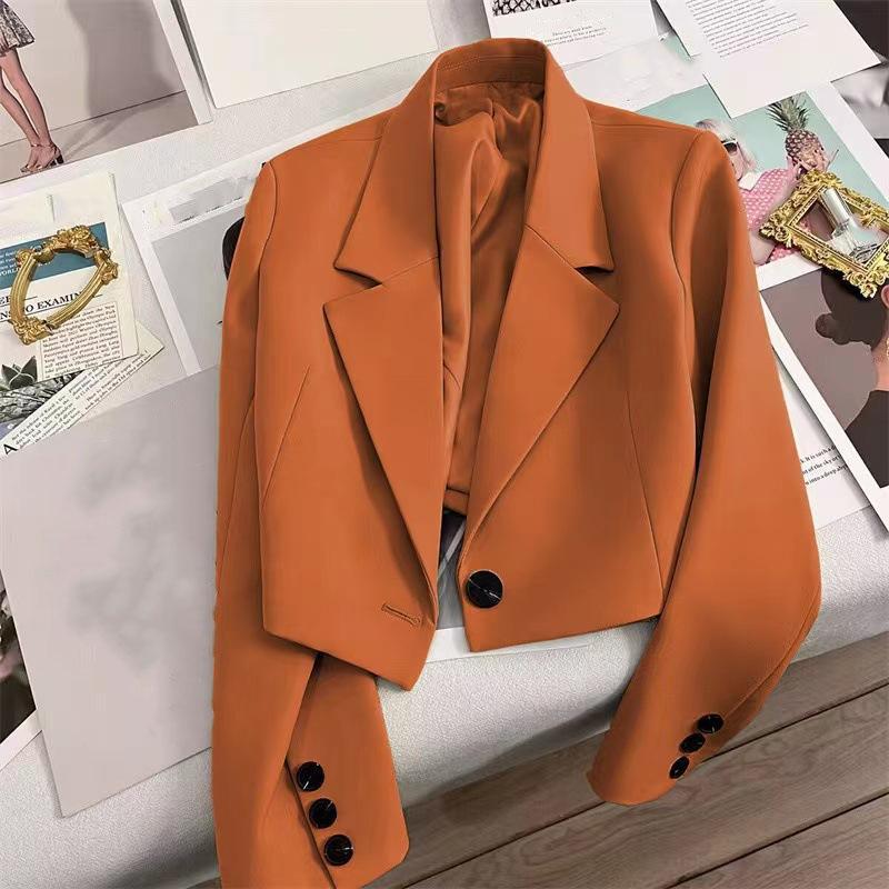 Černá zkrácená saka Dámský trend Všechny zápasy Klopový límec Zkrácená bunda Dámská Korejský šik Jednořadé sako