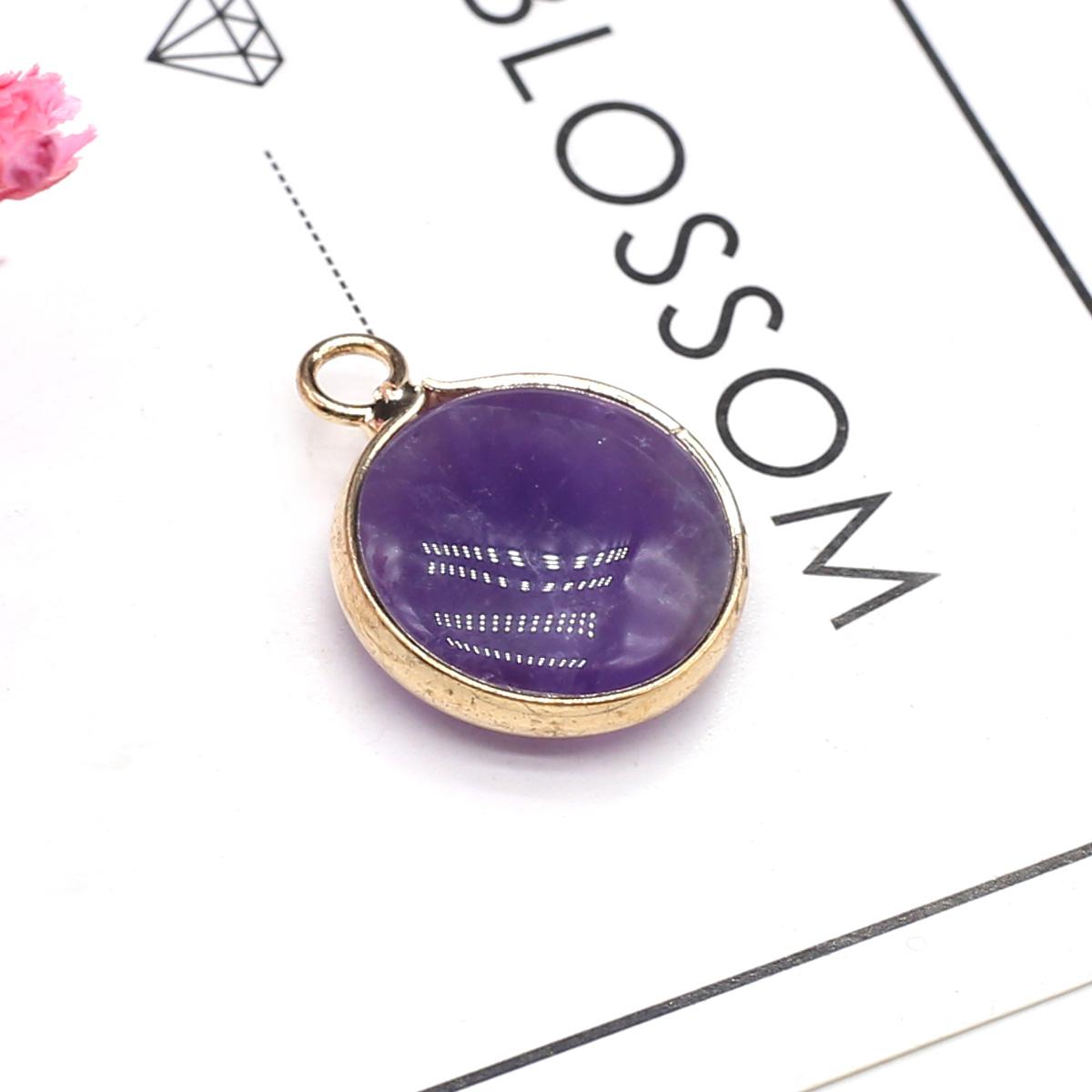 

2 шт. в партии кулон из натурального камня круглый кристалл розовый кварц агат аметист лазурит подвески для изготовления ювелирных изделий DIY аксессуары для ожерелья 15,5 × 19,5 мм 2Pc/15.5×19.5mm-Amethyst