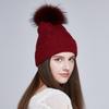 Winter Women Fur Pom Pom Knitted Beanie Hats  Warm Wool Cashmere Beanie Bobble Hat Factory