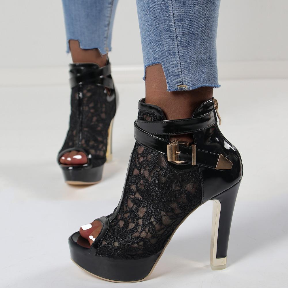Women's Spring New European & American Style Sandals - Lace Buckle Peep Toe Platform Chunky Heel Perfect for Garden Parties