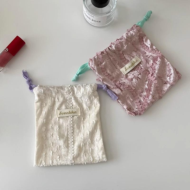Cute Lace Drawstring Storage Bag Organizer Kawaii Sundries Small Pouch Bag Mini Cosmetic Lipstick Coin Purse Earphone Handbag