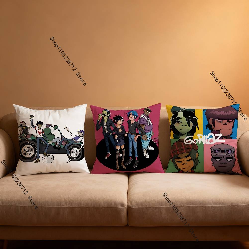 G-Gorillaz Rock Band Pillow Covers Cartoon Sofa Decorative Home Double-Sided Printing Short Plush Cute Cushion Cover