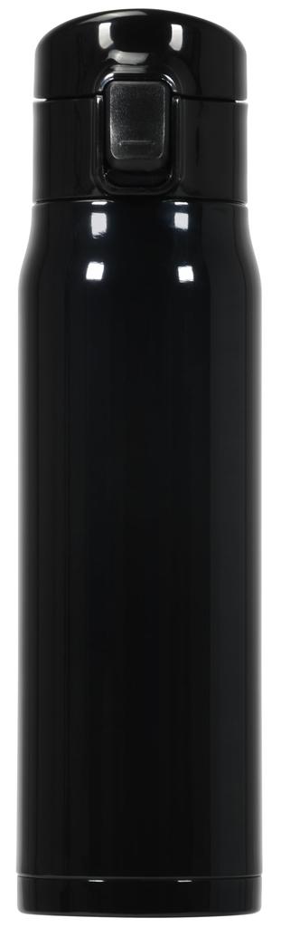 Pearl Metal Water Bottle, 500ml, One-Touch Opening, Slim Type, Stainless Steel, Direct Drinking, Black, HC-649