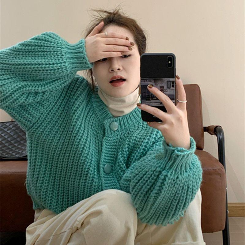 Herbst Vintage Japanischer Lässiger Stil Gestrickter Pullover Mantel für Damen Herbst Winter Einfarbig Langärmliger Cardigan Top