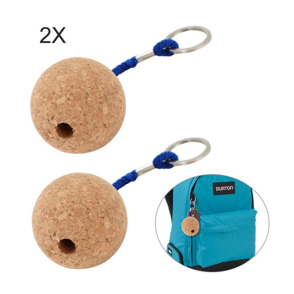 Round Floating Cork Keyring Ball Wooden 2pcs Accessories